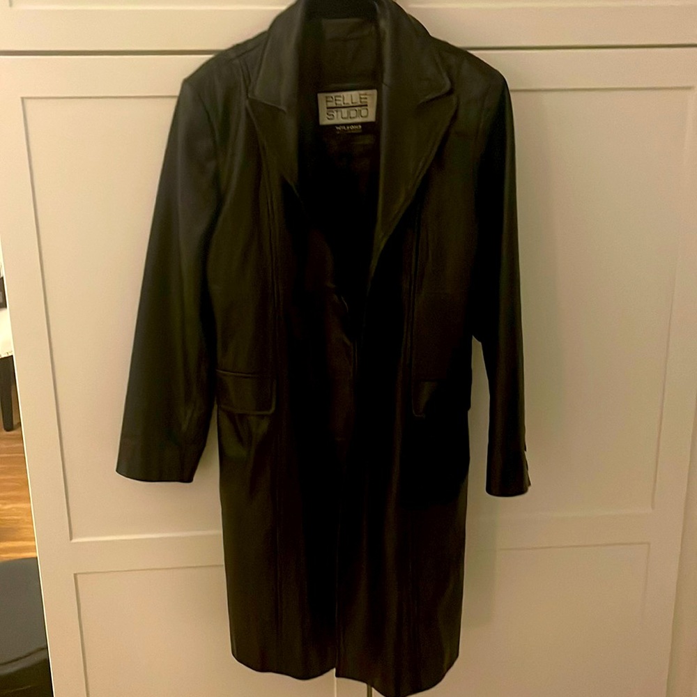 Genuine leather trench coat